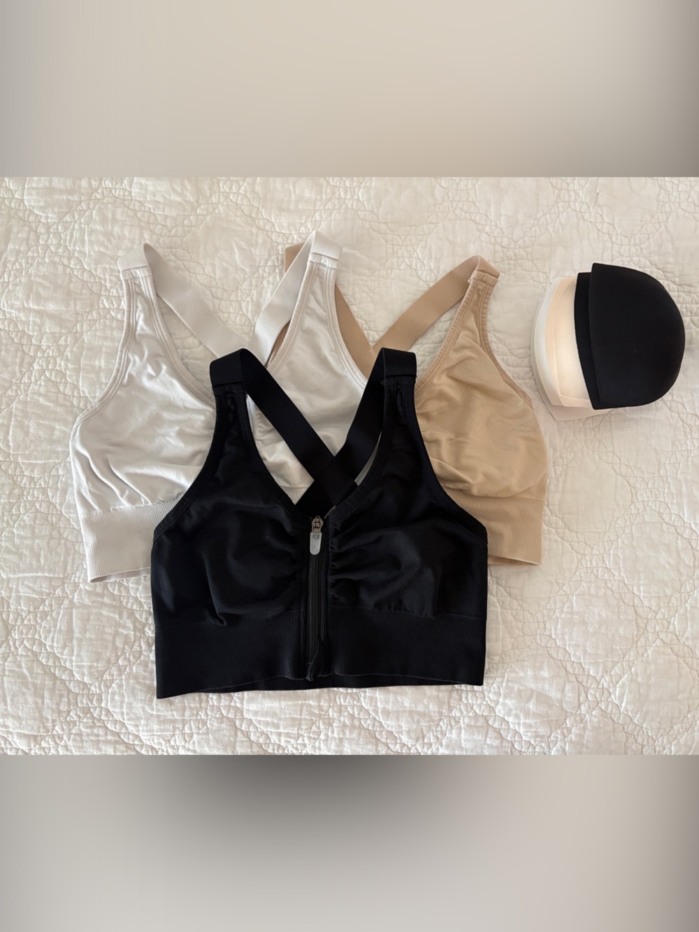 Front Zip/Surgical Bras- Black, White & Beige